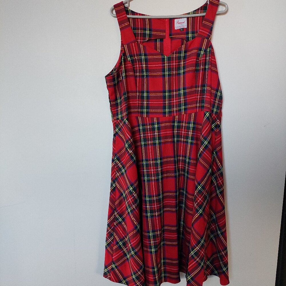 Banned Retro 1950's Women Size 2XL Tartan Lady Jane Red Plaid Fit & Flare Dress